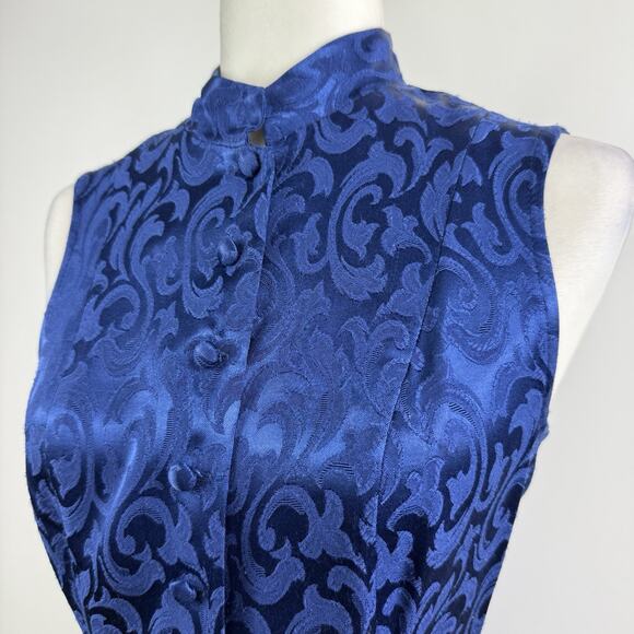 Vintage 90s Maurices Blue Textured Blouse 9/10 Mandarin Collar Corset Back Y2K - Picture 4 of 12